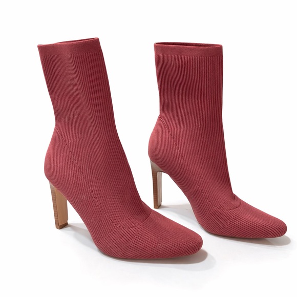 Shoes - Ribbed Sock Booties – Dusty Rose / Mauve – Pointed Toe Heels